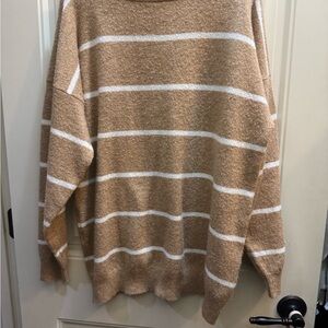a new day Tan and White Striped Turtleneck Sweater